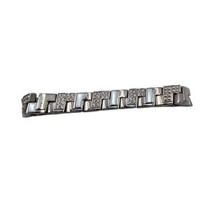Marc Ecko Mens Stainless Steel Crystal Mother of Pearl Link Bracelet Silver Tone